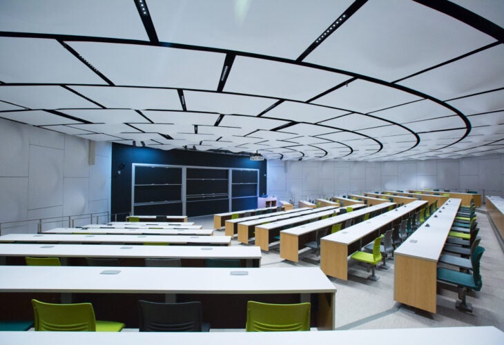 Large, empty lecture classroom.