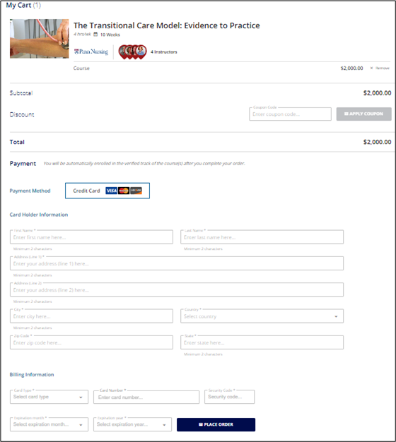 screenshot of the payment screen on the Platform.