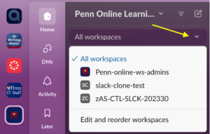 Workspace list in Slack desktop app