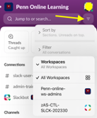 Workspace list in Slack mobile app
